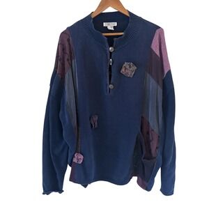 Donna Jessica Patchwork Sweater Womens Size 2/M Art to Wear Boho‎ Oversized